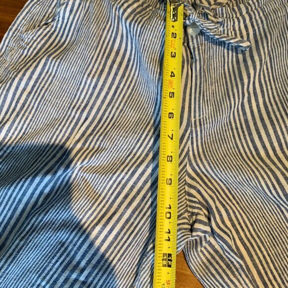 Pant, wide leg, med rise, cotton/linen, EUC, Sz L, navy wht stripe - Picture 7 of 16